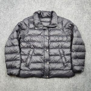 Eddie Bauer Puffer Jacket Womens Large Black Down Warm Snap Coat